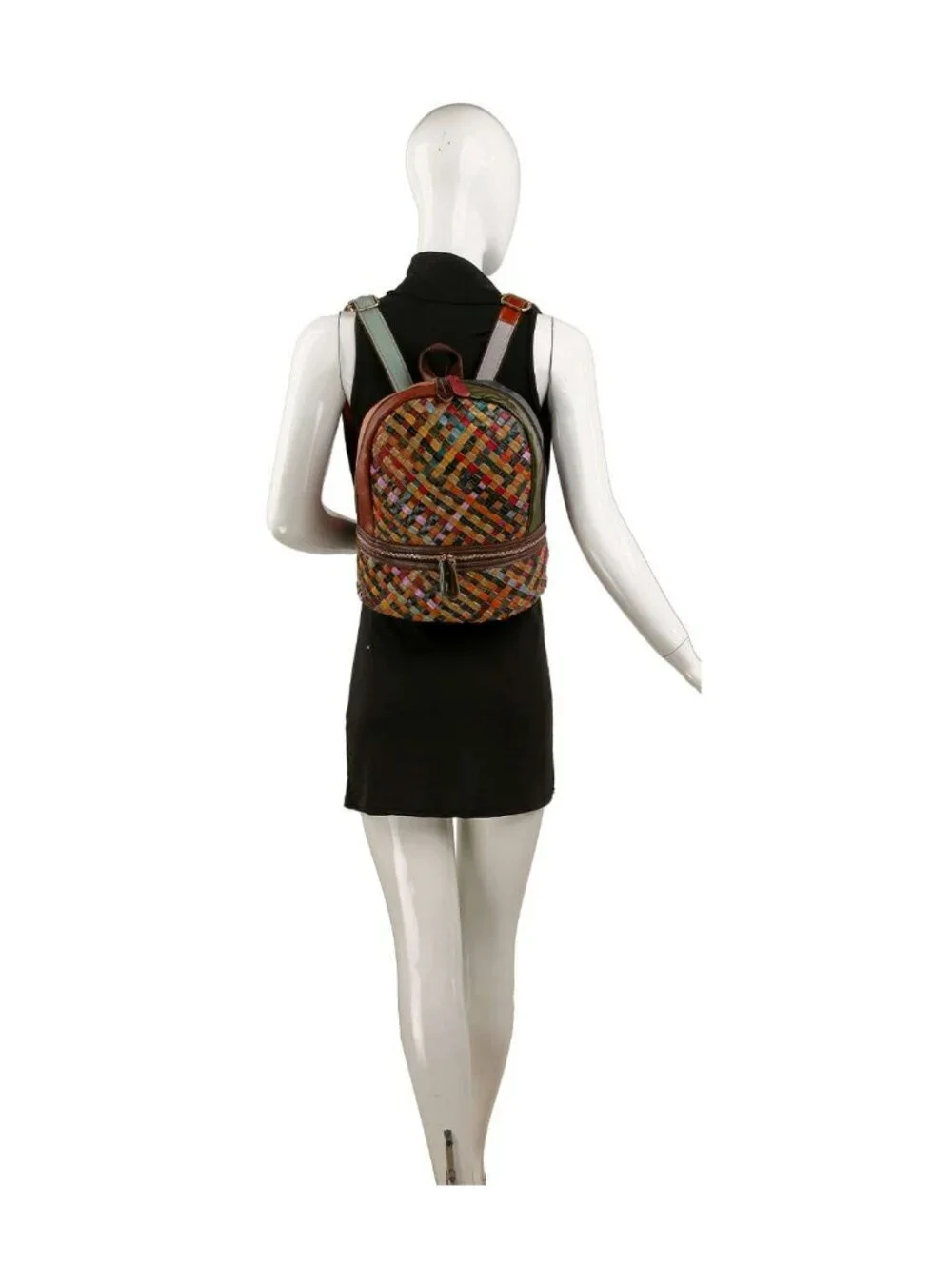NWT Genuine Leather Woven Multicolor Artisan Backpack